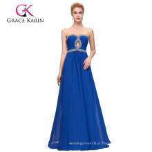 Grace Karin Novidades sem mangas Sequins Frisado Atacado China Chiffon barato Long Blue Prom vestidos CL4413-1